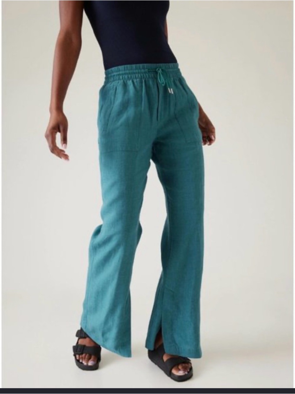 Athleta Relaxed Teal Wide-Leg Linen Blend Pants